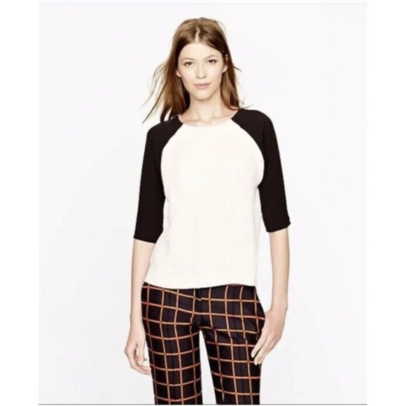 J crew womens crepe baseball blouse 3/4 Crepe sleeve size 2 Navy Black 03954 - Picture 2 of 10